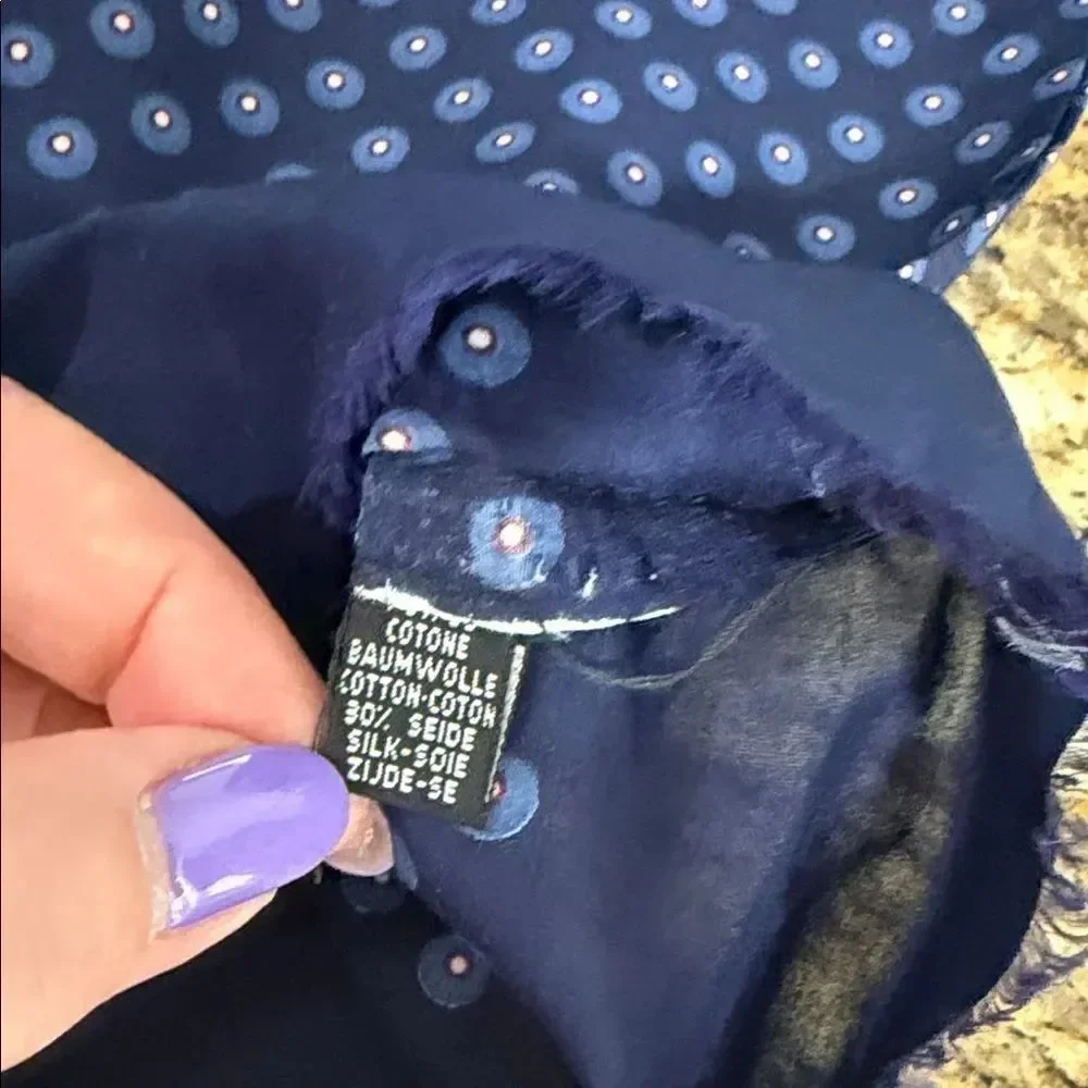 Lanvin Paris Navy Blue Dot Print Scarf Wrap 70% Cotton 30% Silk Italy